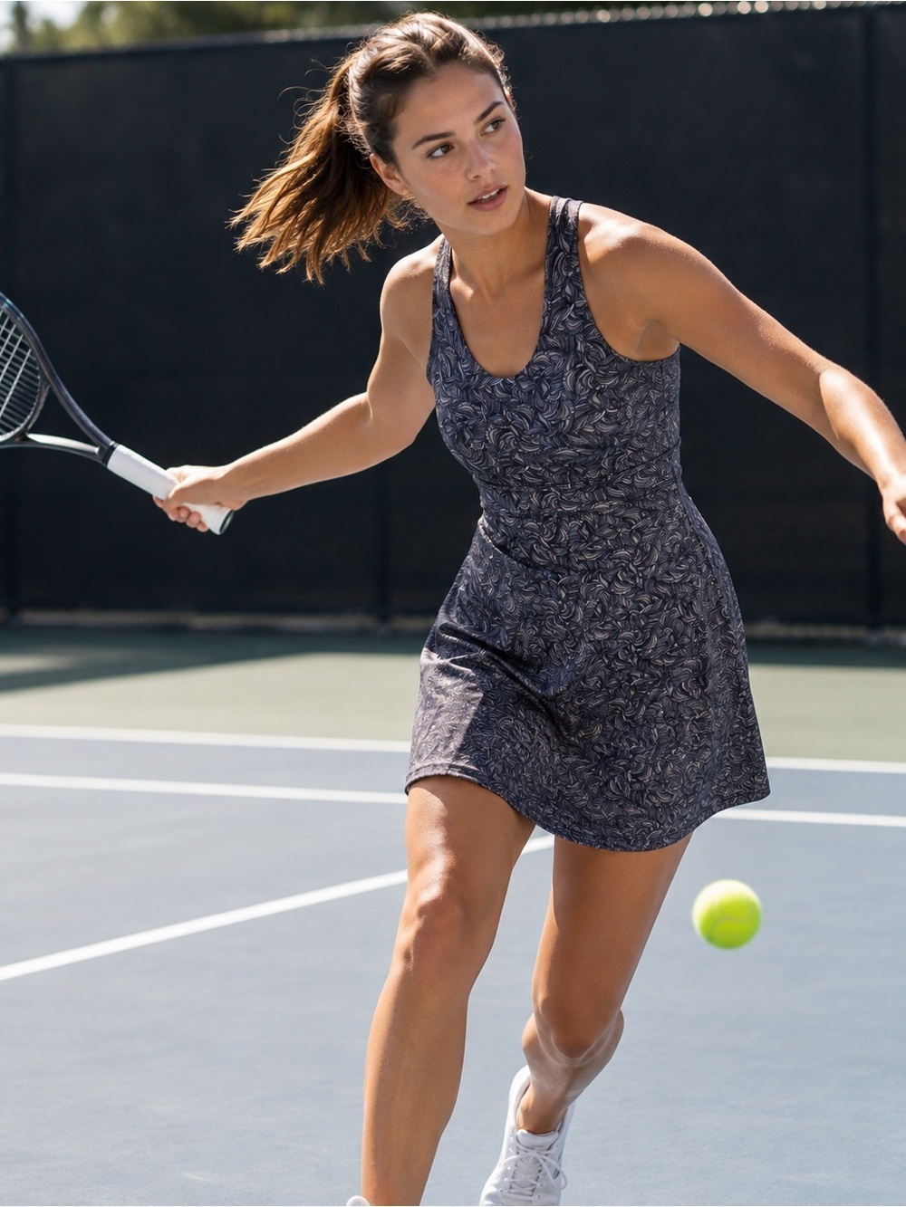 Women's Printed Crossback Tennis Dress in Navy - Picture 2 of 8